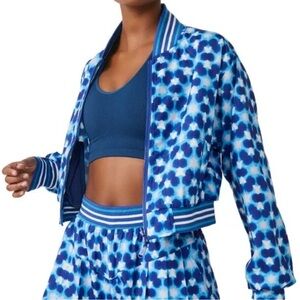 Free People Movement Top Seed Printed Tennis Jacket in Blue Combo Size XS NWT